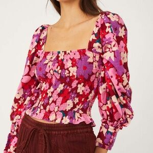 Free People Ariana Printed Top Pink Floral